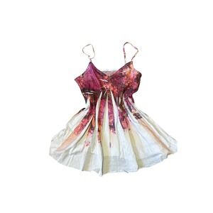 Mudd Womens Babydoll Cami Top Pink Purple Floral Abstract Pleated Flare‎ Medium